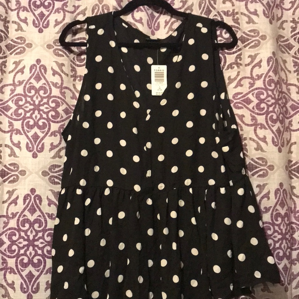 Torrid Sheer Sleeveless VNeck Polka Dot Peplum Top